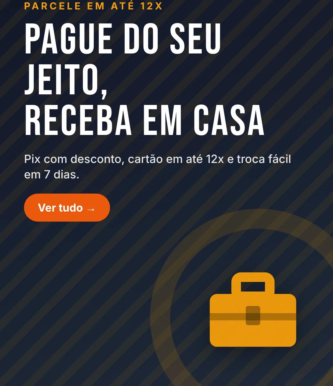Baú do Homem: Pix com desconto, cartão em até 12x e troca fácil em 7 dias.