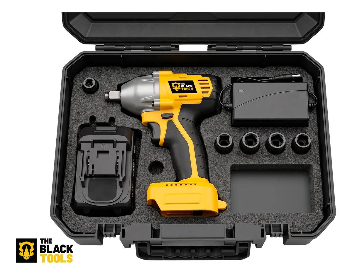 Chave De Impacto A Bateria 21V 1/2" Pol 2400 Rpm Bivolt Com Acessórios E Maleta The Black Tools