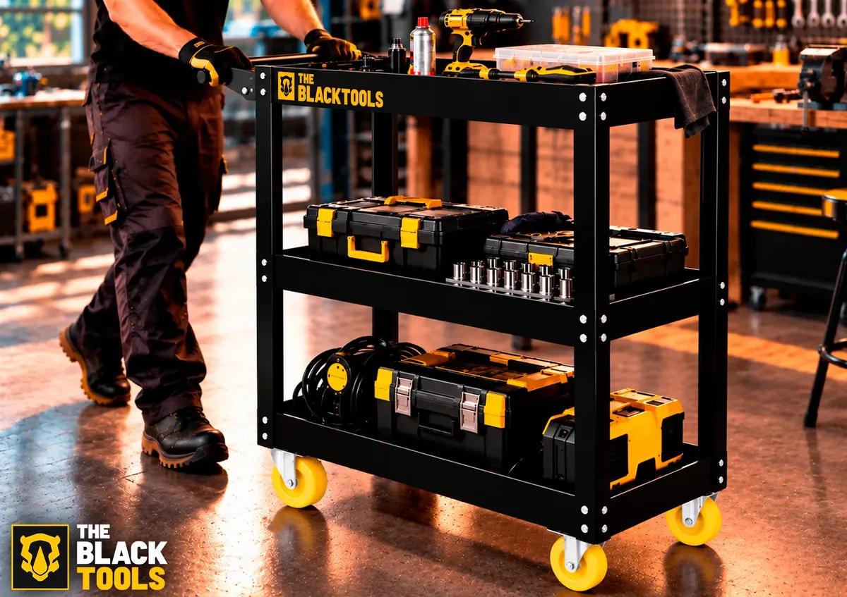 Carrinho De Ferramentas 3 Prateleiras Com Rodízios Até 120Kg Mecânicos Oficinas Preto BCM400 The Black Tools
