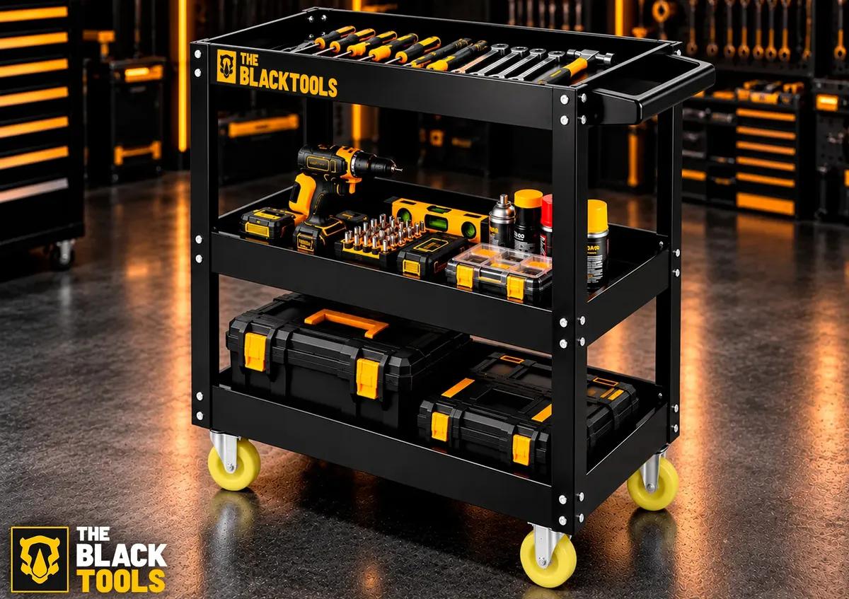 Carrinho De Ferramentas 3 Prateleiras Com Rodízios Até 120Kg Mecânicos Oficinas Preto BCM400 The Black Tools