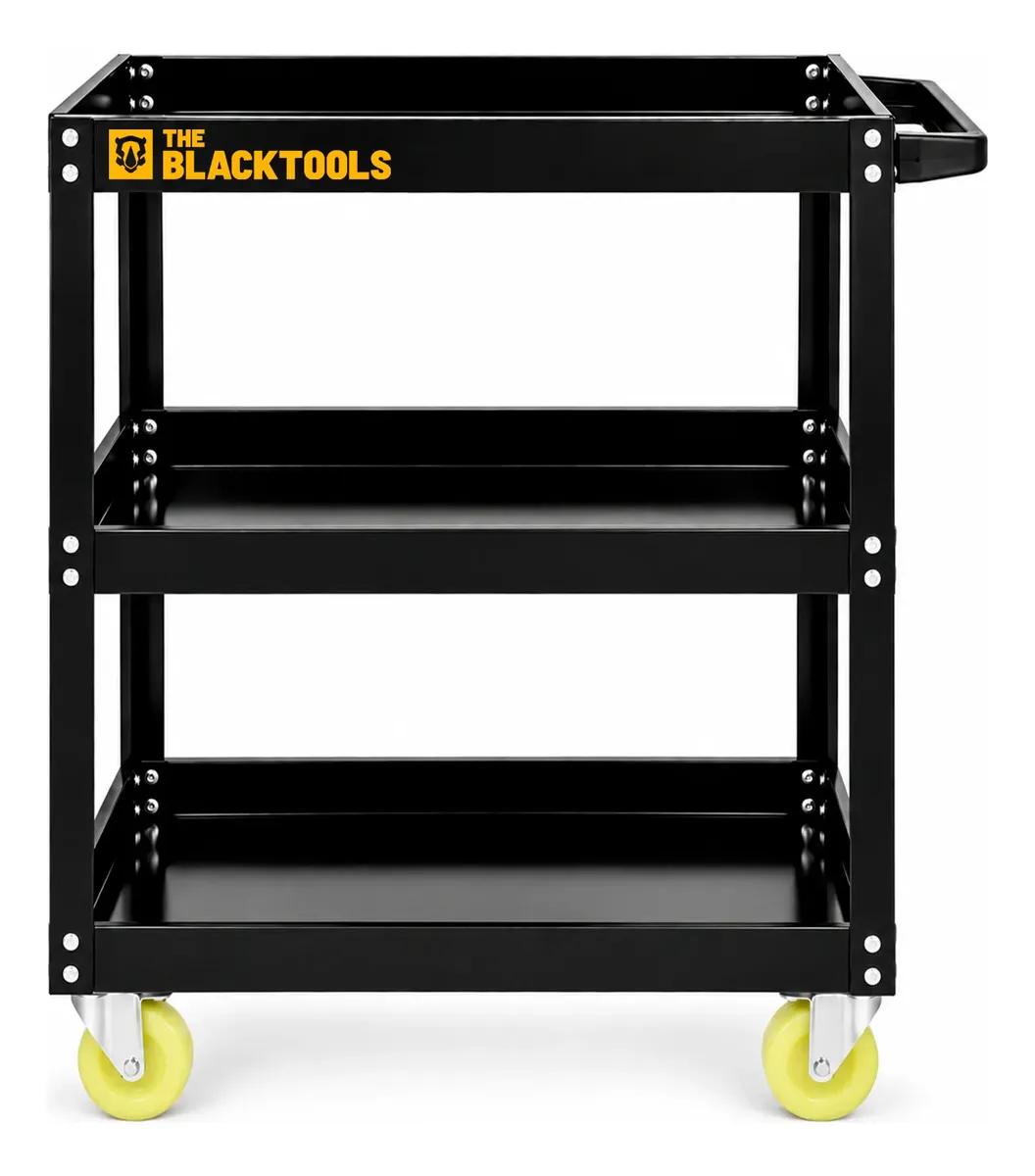Carrinho De Ferramentas 3 Prateleiras Com Rodízios Até 120Kg Mecânicos Oficinas Preto BCM400 The Black Tools