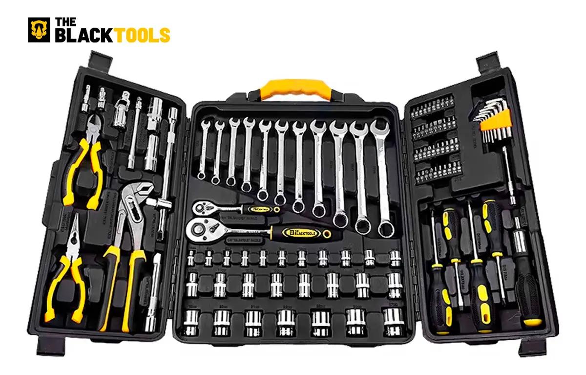 Caixa Jogo De Ferramentas 110 Peças Completo Maleta Para Mecânico Profissional Aço Cromo Vanádio Ttk110 The Black Tools