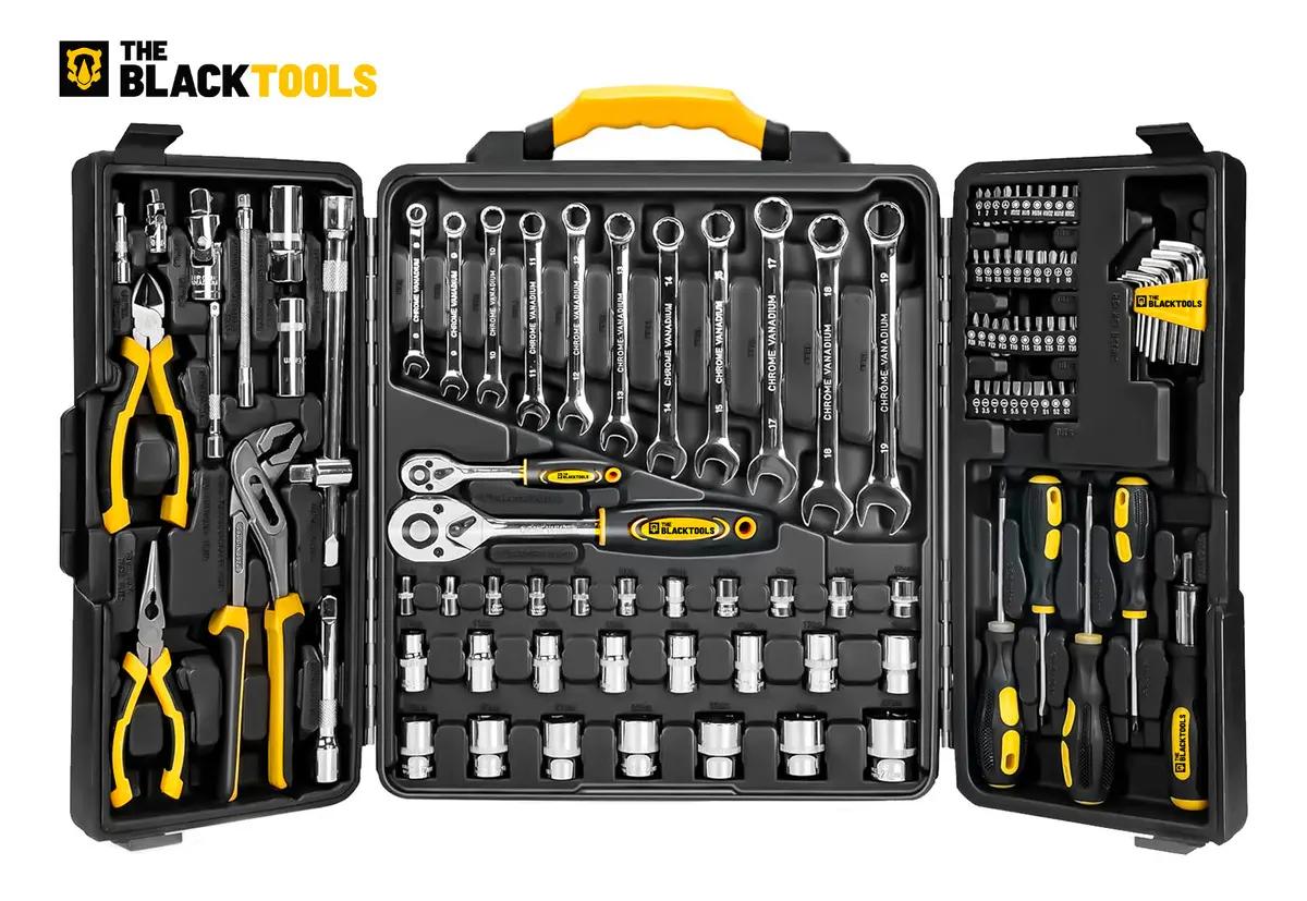 Caixa Jogo De Ferramentas 110 Peças Completo Maleta Para Mecânico Profissional Aço Cromo Vanádio Ttk110 The Black Tools