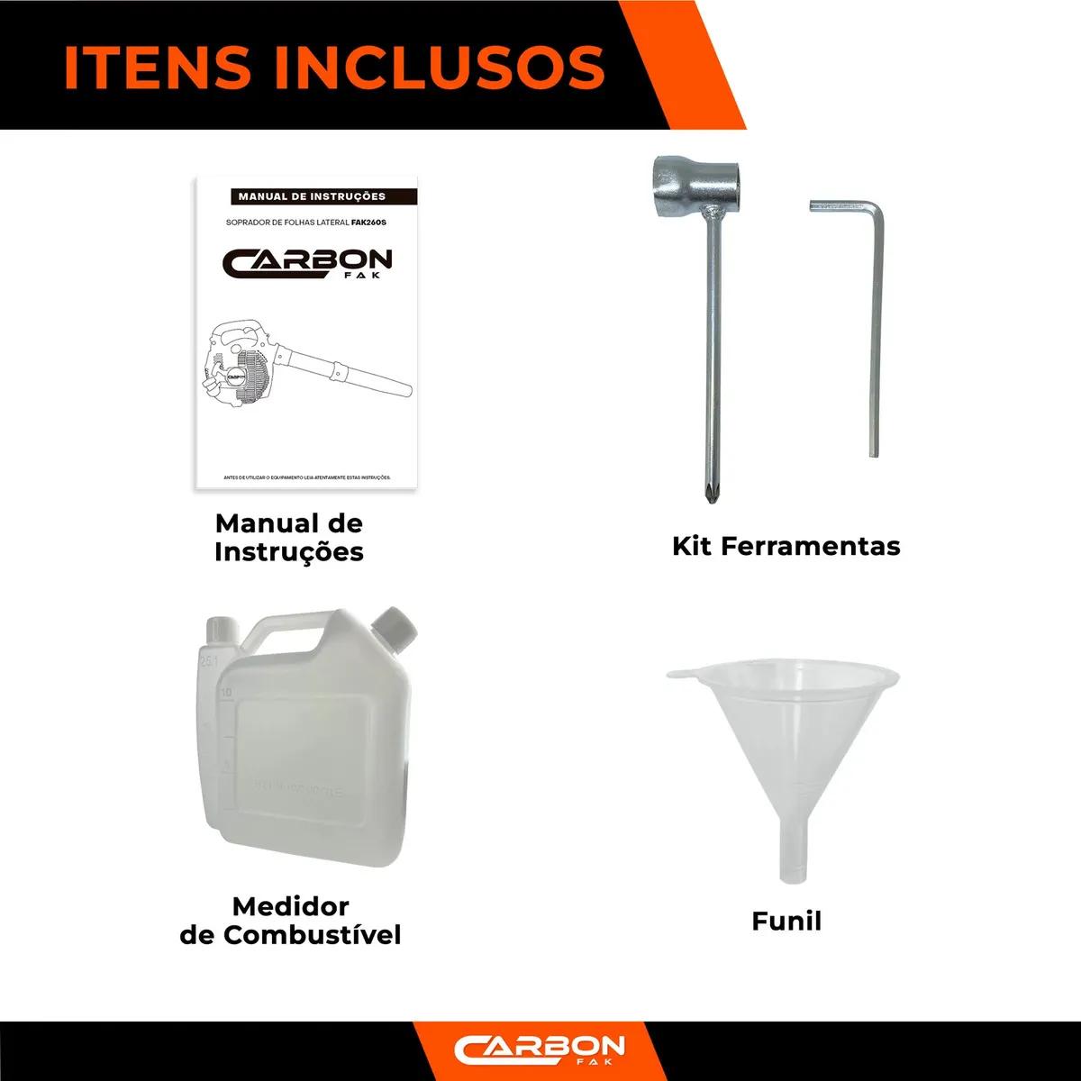 Soprador de folhas lateral Fak260S 2T 26Cc 0,90Hp Carbon Fak cor laranja profissional a gasolina