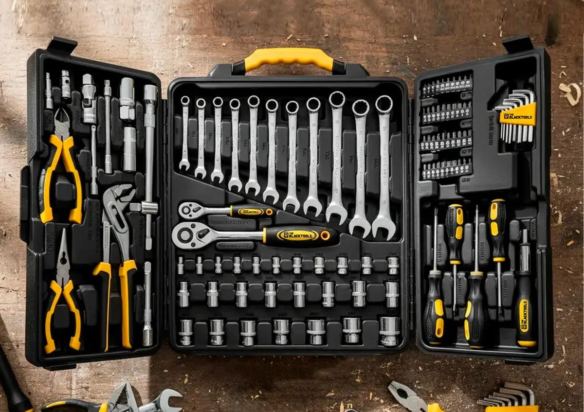 Caixa Jogo De Ferramentas 110 Peças Completo Maleta Para Mecânico Profissional Aço Cromo Vanádio Ttk110 The Black Tools