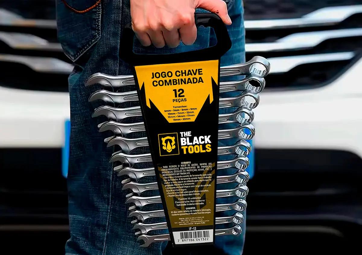 Jogo De Chave Boca E Estrela Combinada 12 Pçs Aço 6 22 Mm Cromada IF-12 The Black Tools