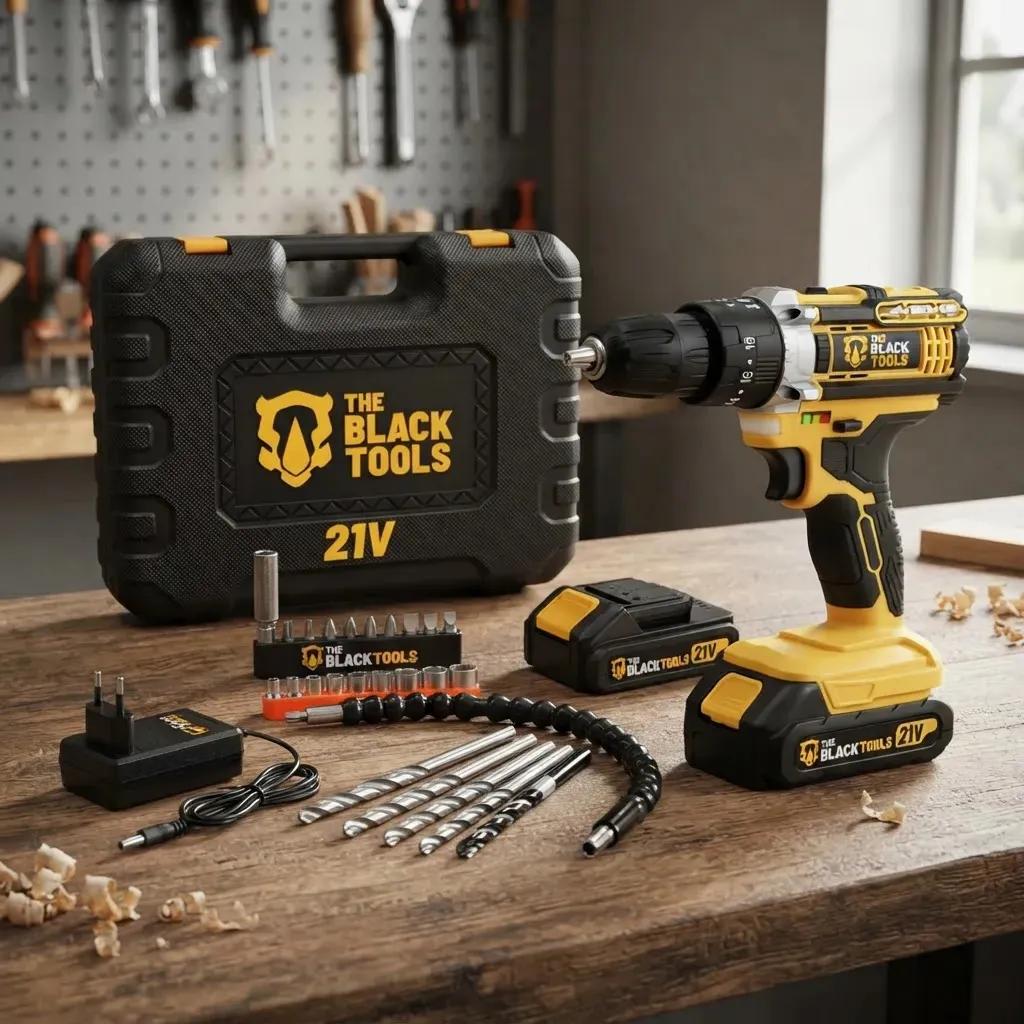 Parafusadeira Furadeira De Impacto The Black Tools Profissional TB-21PX 2 Baterias Com Maleta 60Hz Amarelo