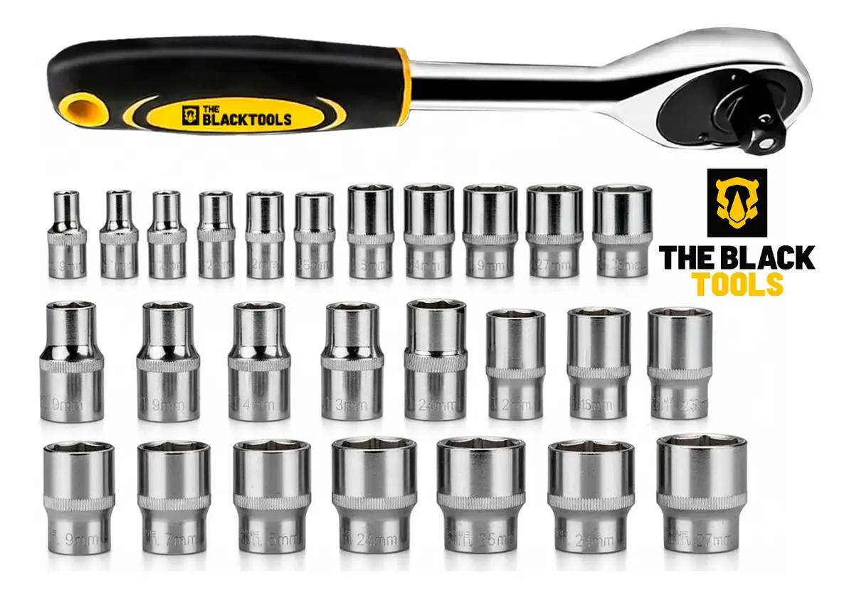Caixa Jogo De Ferramentas 110 Peças Completo Maleta Para Mecânico Profissional Aço Cromo Vanádio Ttk110 The Black Tools