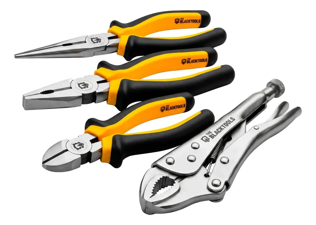 Kit Jogo De Alicates Universal Corte Bico E Pressão 4 Peças Profissional BKA400 The Black Tools