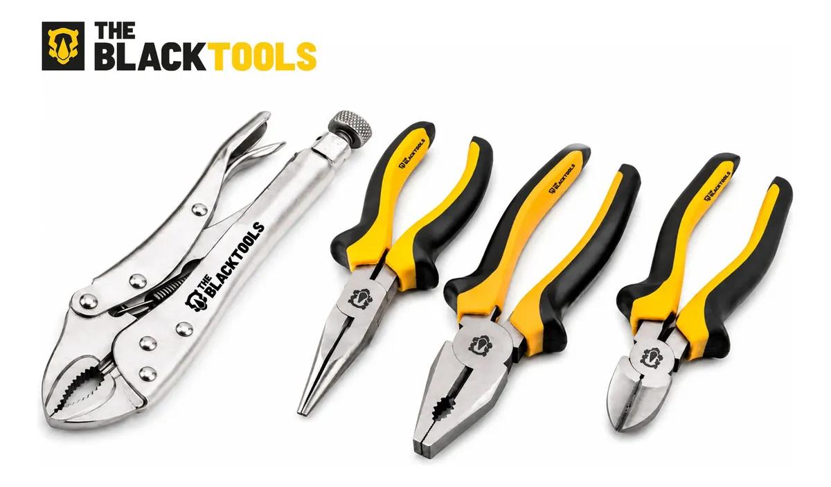Kit Jogo De Alicates Universal Corte Bico E Pressão 4 Peças Profissional BKA400 The Black Tools