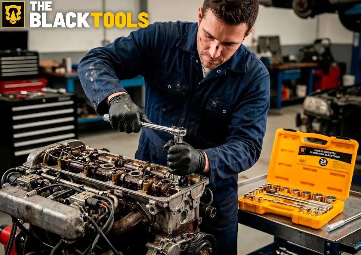 Jogo Kit de Ferramentas Manuais Chave Catraca 1/2 8 a 32mm BCS022 The Black Tools Cor Amarelo