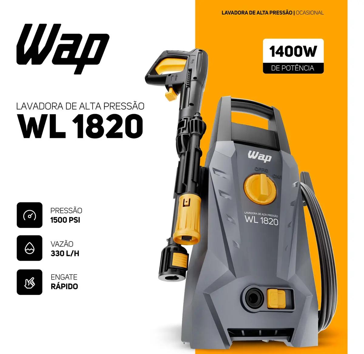 Lavadora de Alta Pressão WAP WL 1820 1400W com Stop Total, Jato Leque e Concentrado