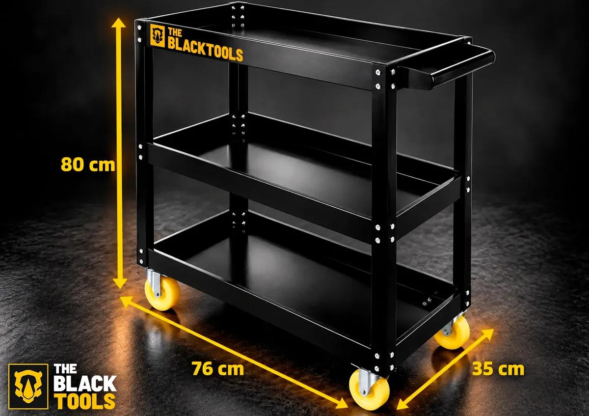 Carrinho De Ferramentas 3 Prateleiras Com Rodízios Até 120Kg Mecânicos Oficinas Preto BCM400 The Black Tools