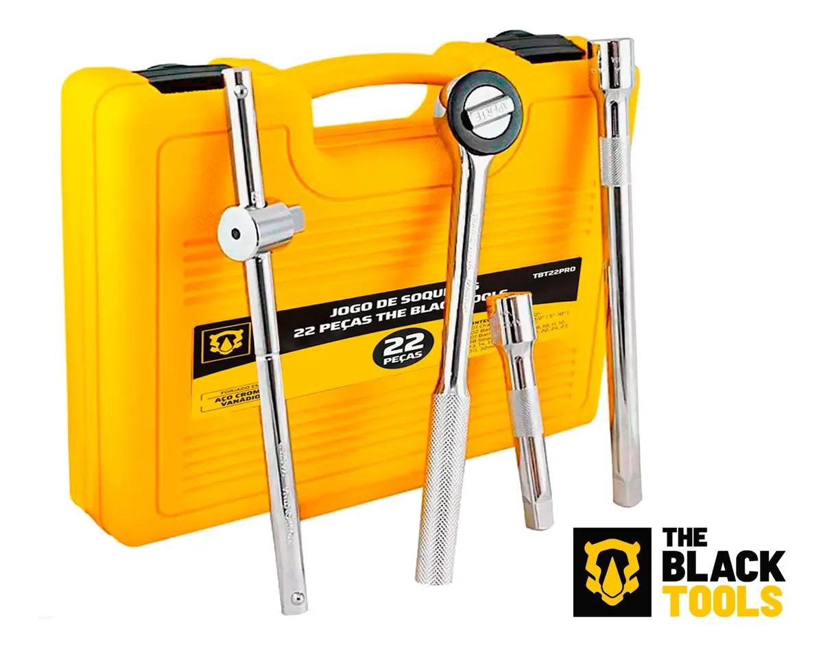 Jogo Kit de Ferramentas Manuais Chave Catraca 1/2 8 a 32mm BCS022 The Black Tools Cor Amarelo