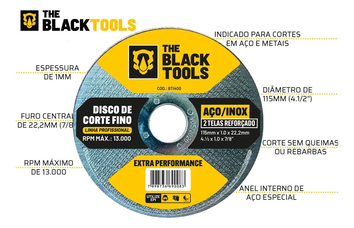 Disco Corte Fino Inox 4.1/2 X 1,0mm Para Esmerilhadeira 100 Peças The Black Tools
