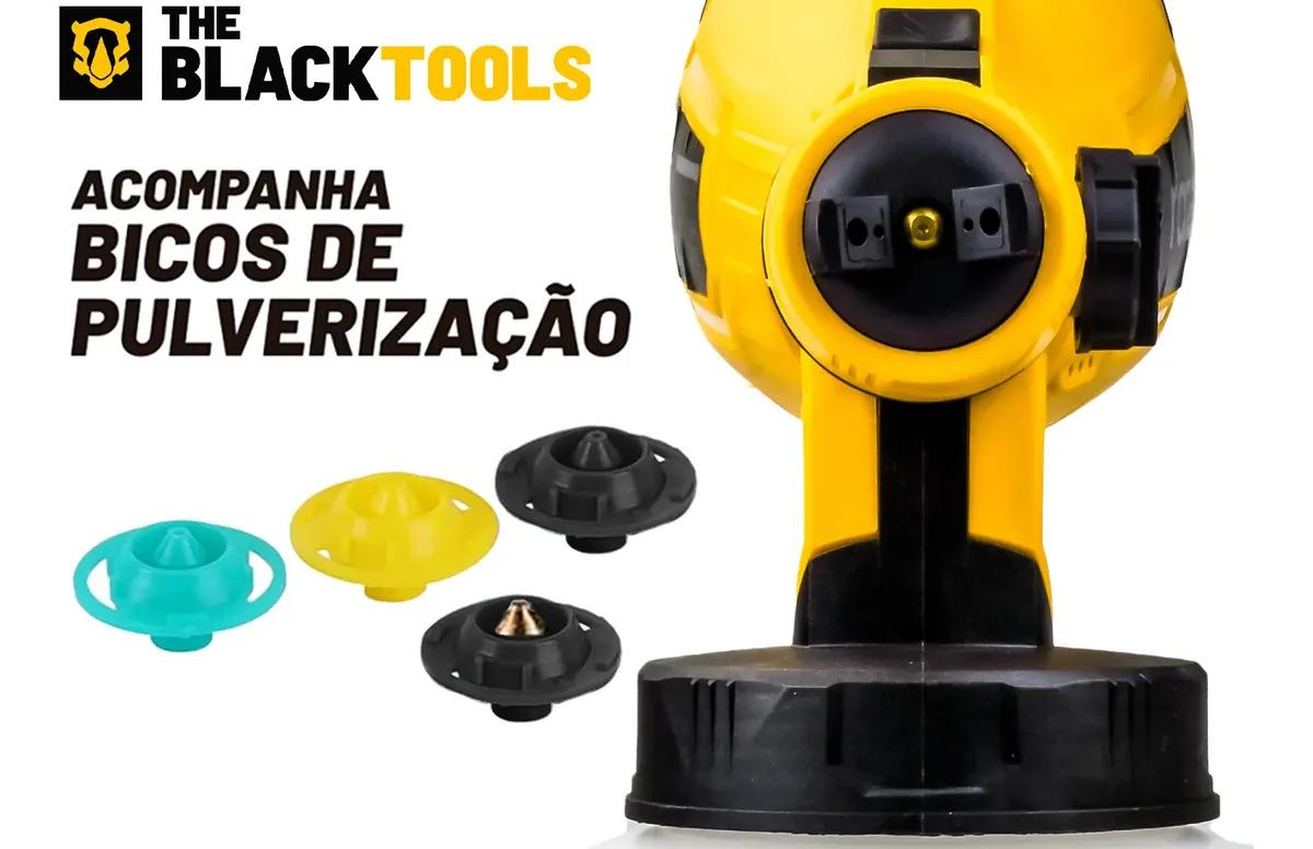 Pistola De Pintura E Pulverizadora Elétrica Portátil Hvlp 1.250l C/5 Bicos E Acessórios 600w Tpp150 The Black Tools