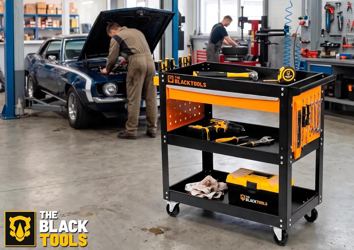 Carrinho Ferramentas Para 400kg Oficina Mecânico Organizador Preto/laranja The Black Tools