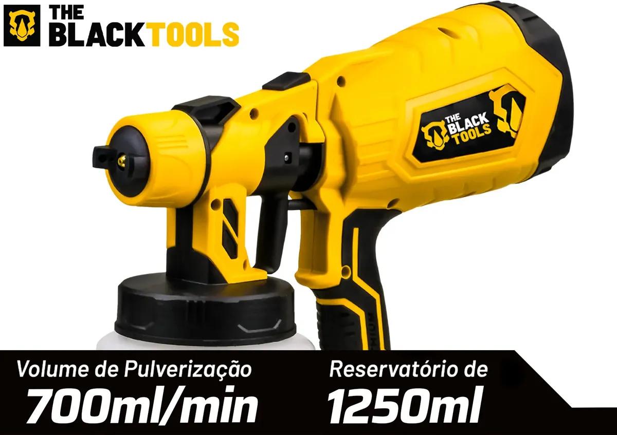 Pistola De Pintura E Pulverizadora Elétrica Portátil Hvlp 1.250l C/5 Bicos E Acessórios 600w Tpp150 The Black Tools