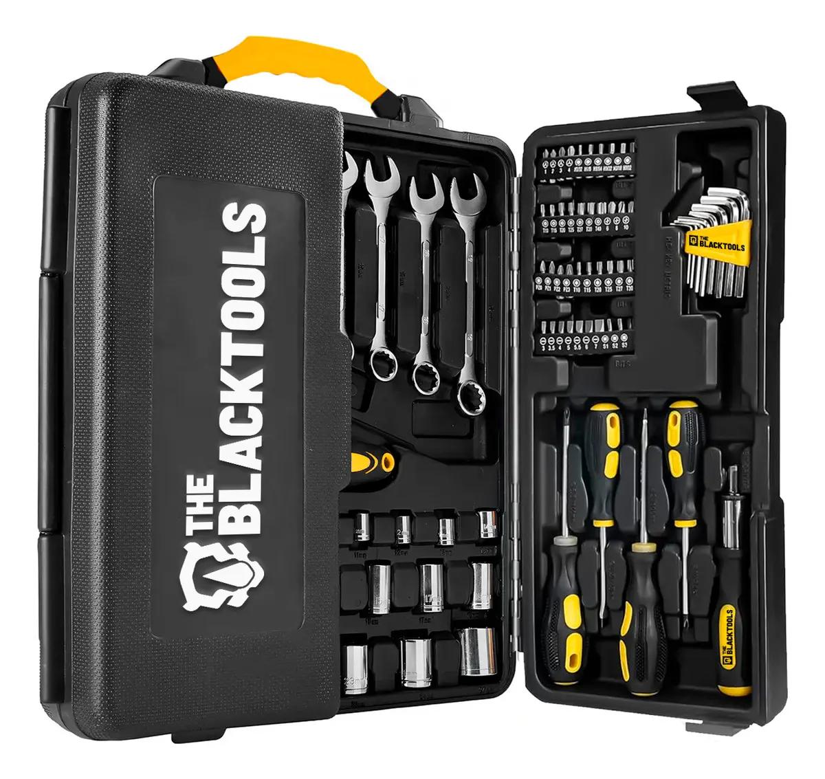 Caixa Jogo De Ferramentas 110 Peças Completo Maleta Para Mecânico Profissional Aço Cromo Vanádio Ttk110 The Black Tools
