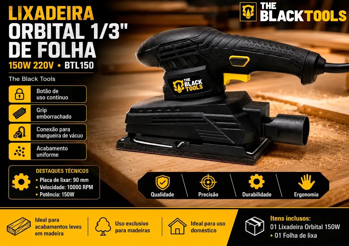 Lixadeira Orbital De Lixa Btl150 10000 Rpm 150w Preta Cor Preto Frequência 60hz 220v The Black Tools