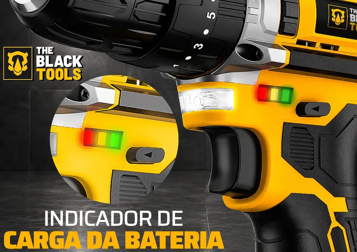 Parafusadeira Furadeira De Impacto The Black Tools Profissional TB-21PX 2 Baterias Com Maleta 60Hz Amarelo