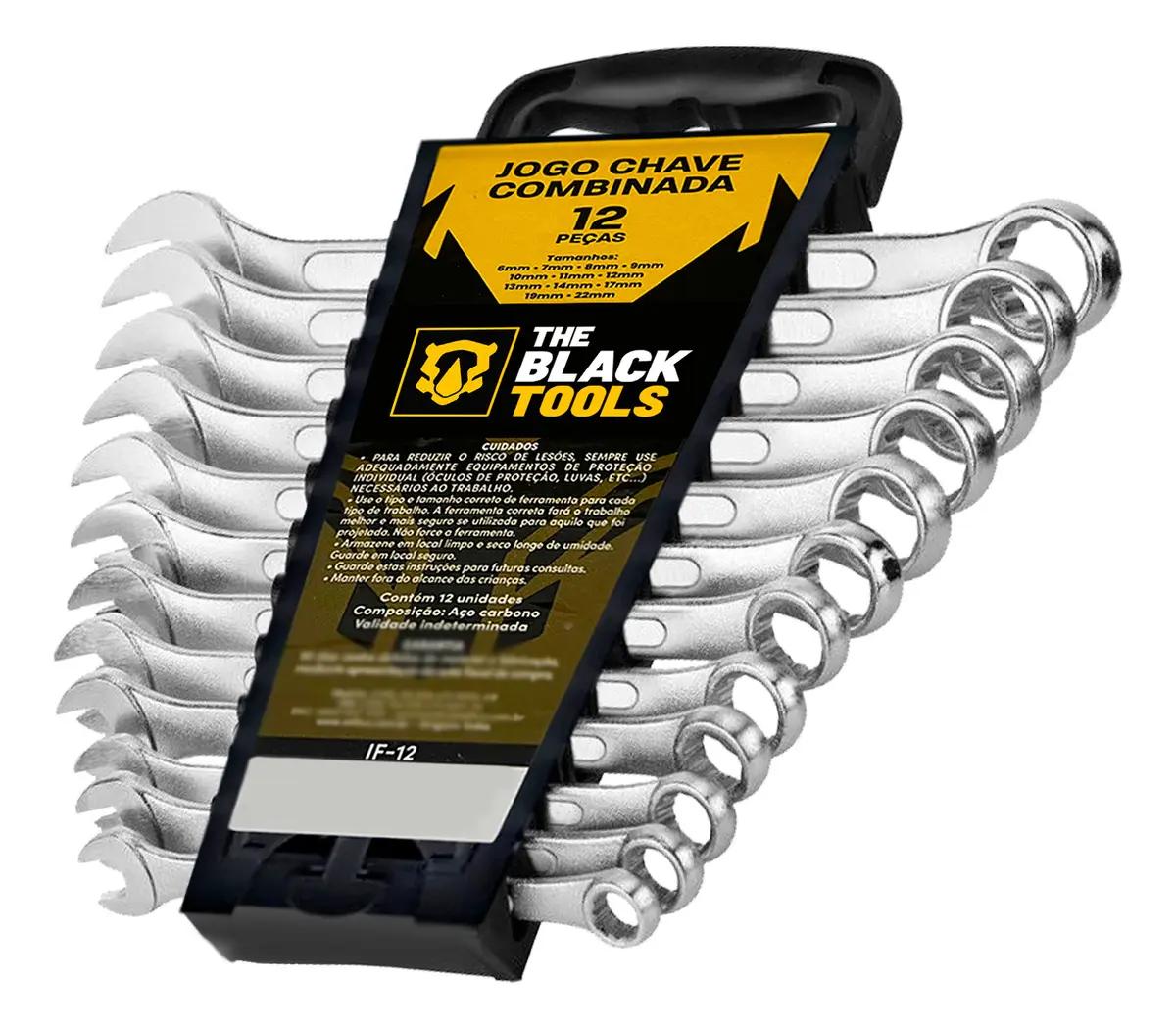 Jogo De Chave Boca E Estrela Combinada 12 Pçs Aço 6 22 Mm Cromada IF-12 The Black Tools