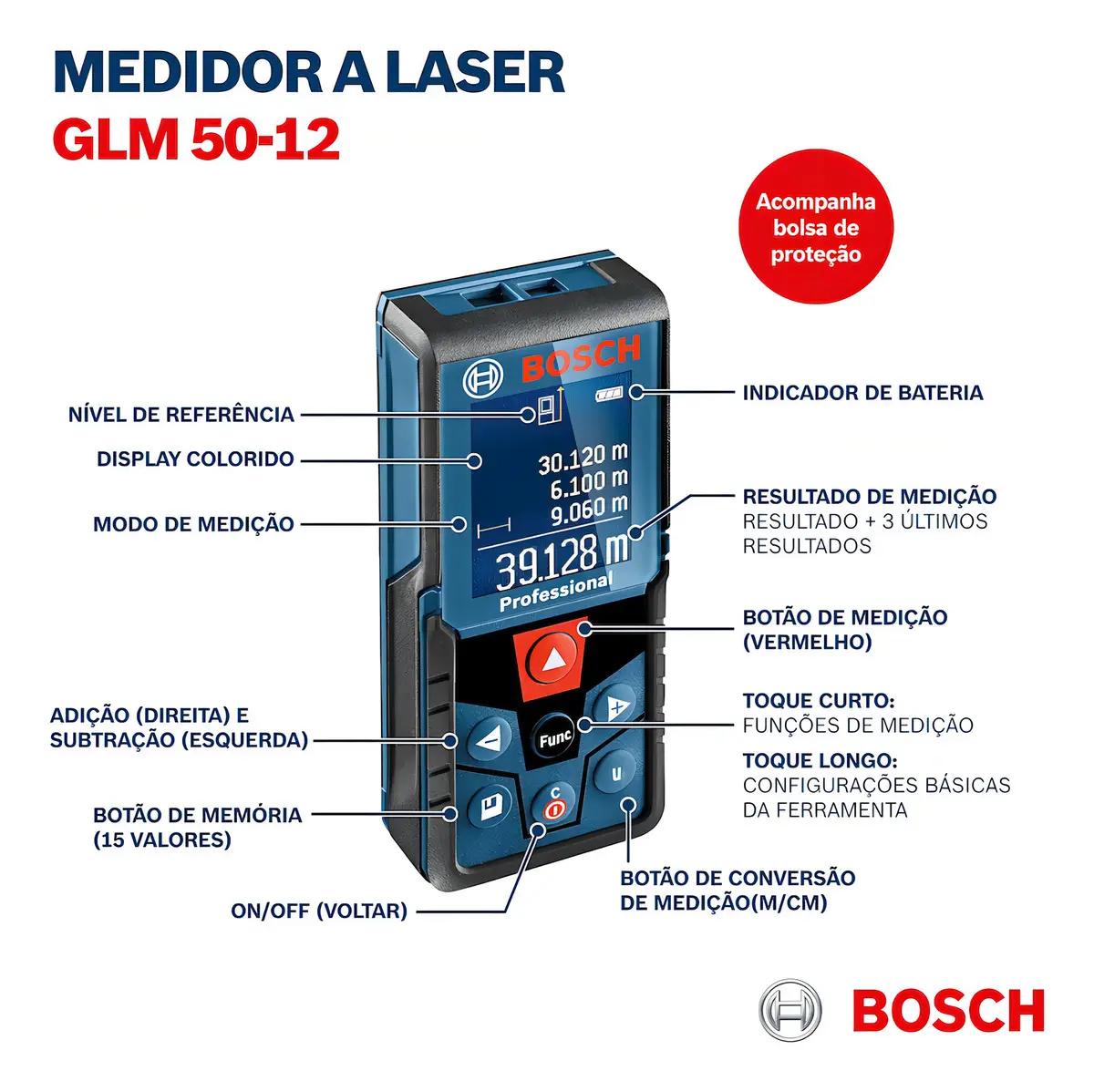 Trena A Laser Bosch 50m Glm 50-12 Bosch