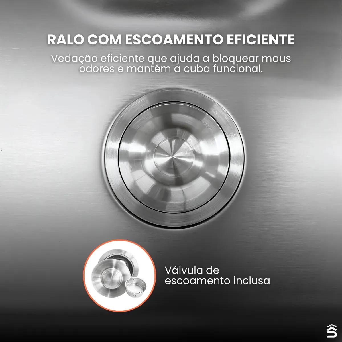Cuba Pia Gourmet Cozinha Aço Inox 60x42cm Torneira Gourmet Monocomando Misturadora Água Quente Fria Prateada Cesto Escorredor Dispenser Detergente 500ml Válvula 4 1/2 Stillus Home