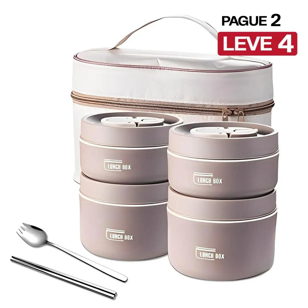 Kit Potes Térmicos LunchBox em Aço Inox Premium com Talheres e Lancheira de Viagens