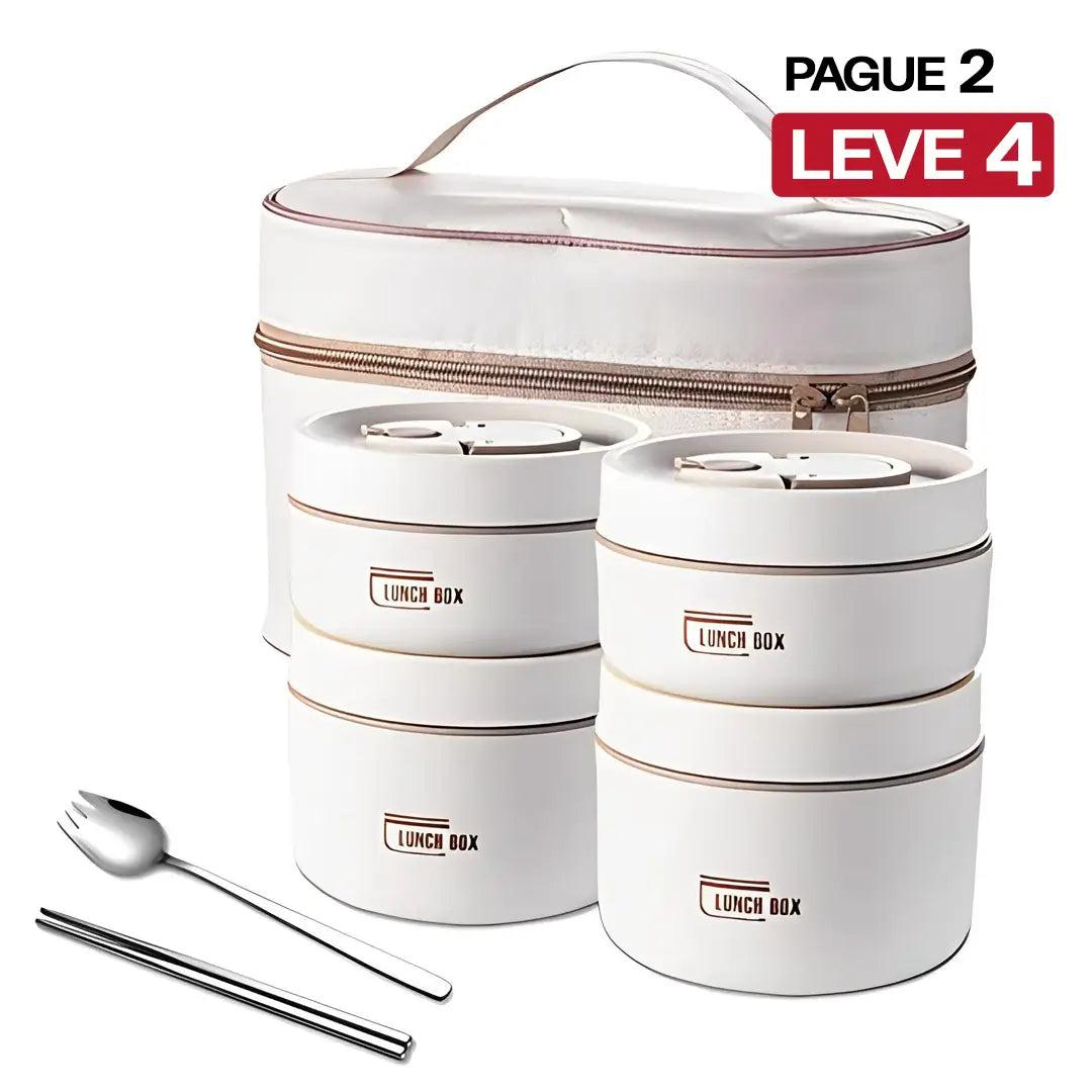 Kit Potes Térmicos LunchBox em Aço Inox Premium com Talheres e Lancheira de Viagens