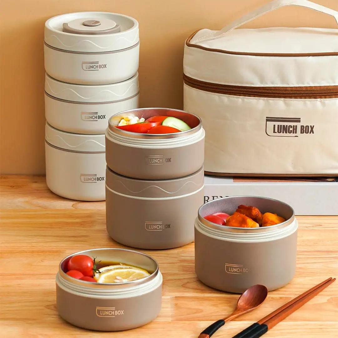Kit Potes Térmicos LunchBox em Aço Inox Premium com Talheres e Lancheira de Viagens