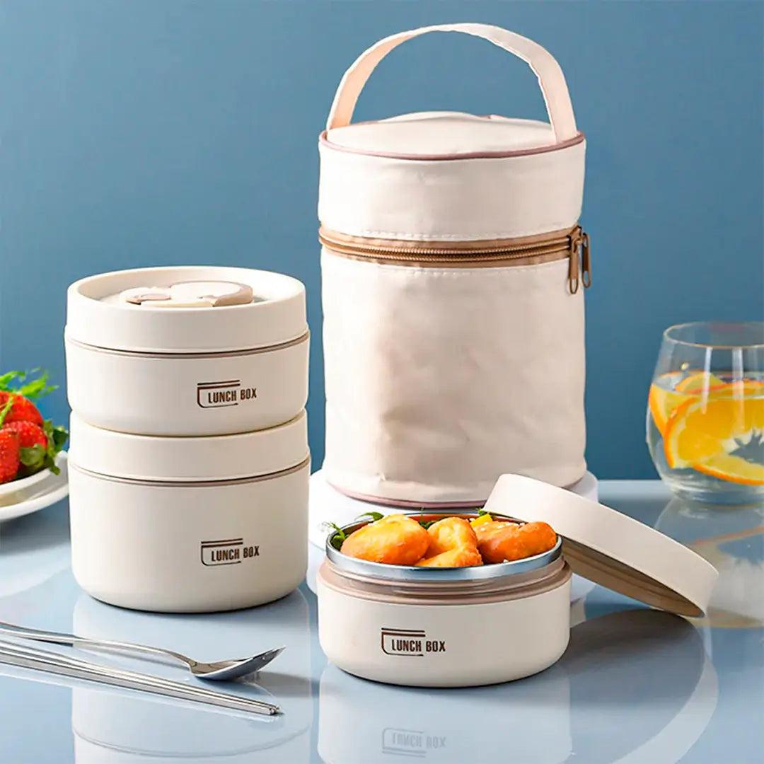 Kit Potes Térmicos LunchBox em Aço Inox Premium com Talheres e Lancheira de Viagens