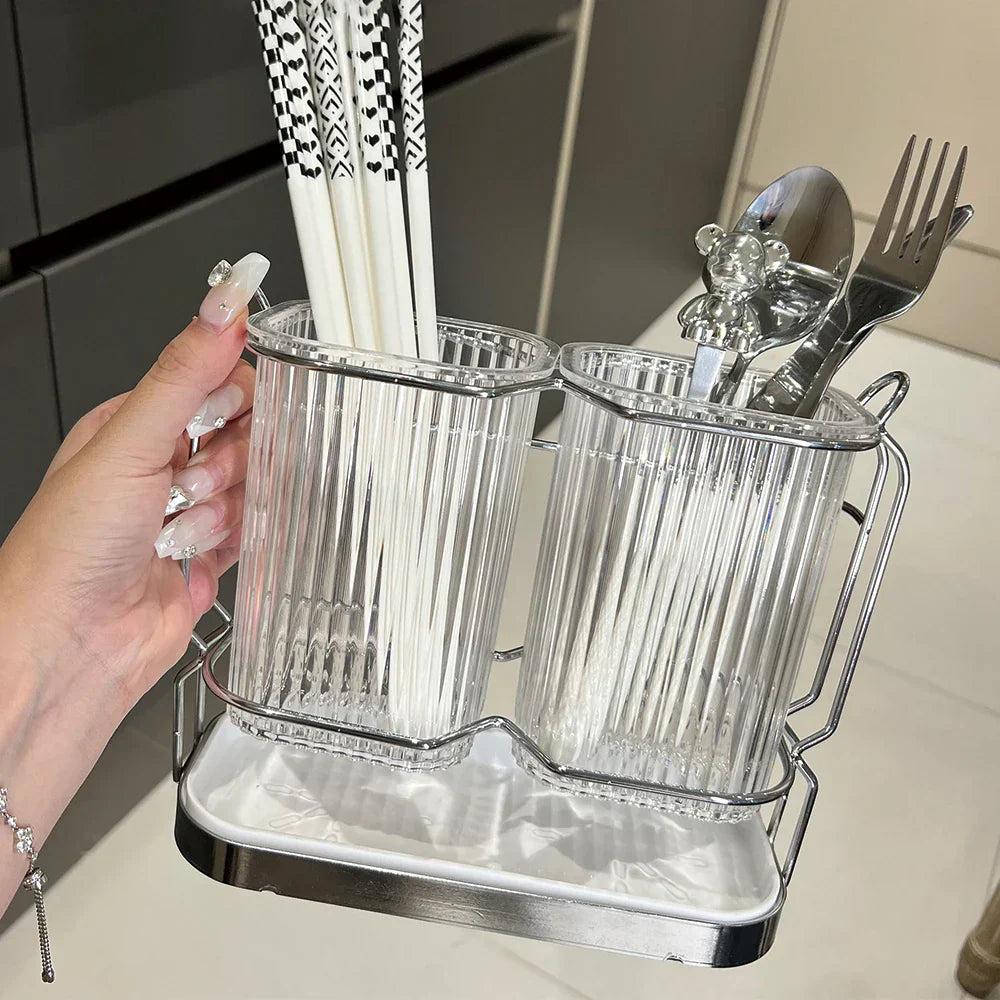 Organizador de Talheres com Cesto para Drenagem em Inox