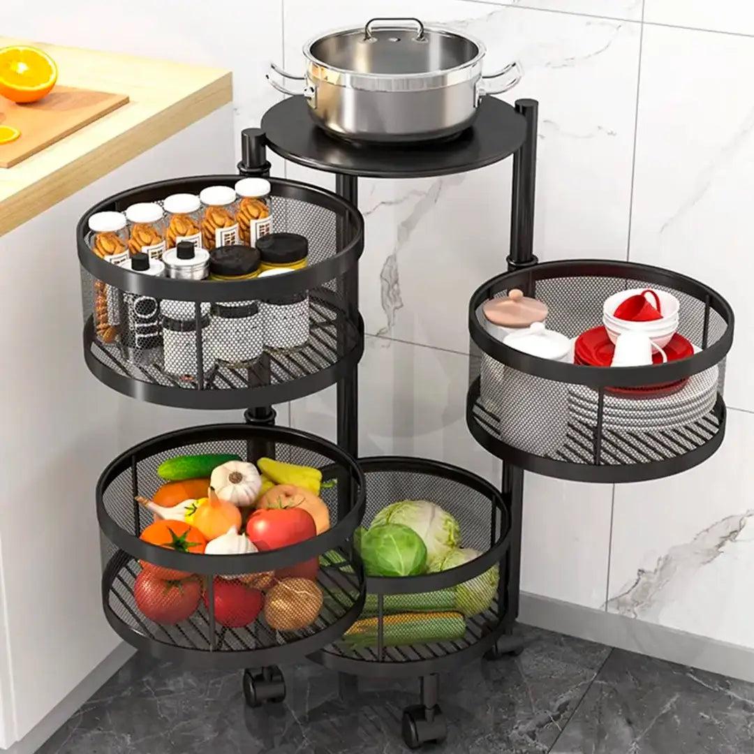 Fruteira Articulada de Aço Inox Rotativa com Kit de Utensílios de Cozinha