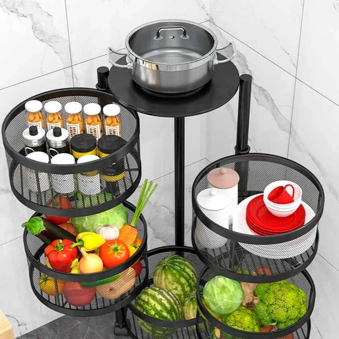 Fruteira Articulada de Aço Inox Rotativa com Kit de Utensílios de Cozinha