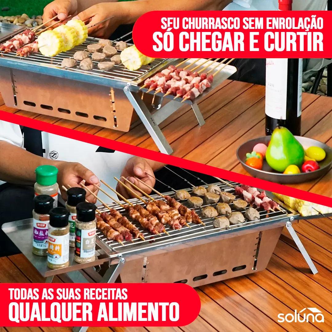 Churrasqueira Portátil 3 em 1 com Tábua de Cortes e Cutelo Profissional