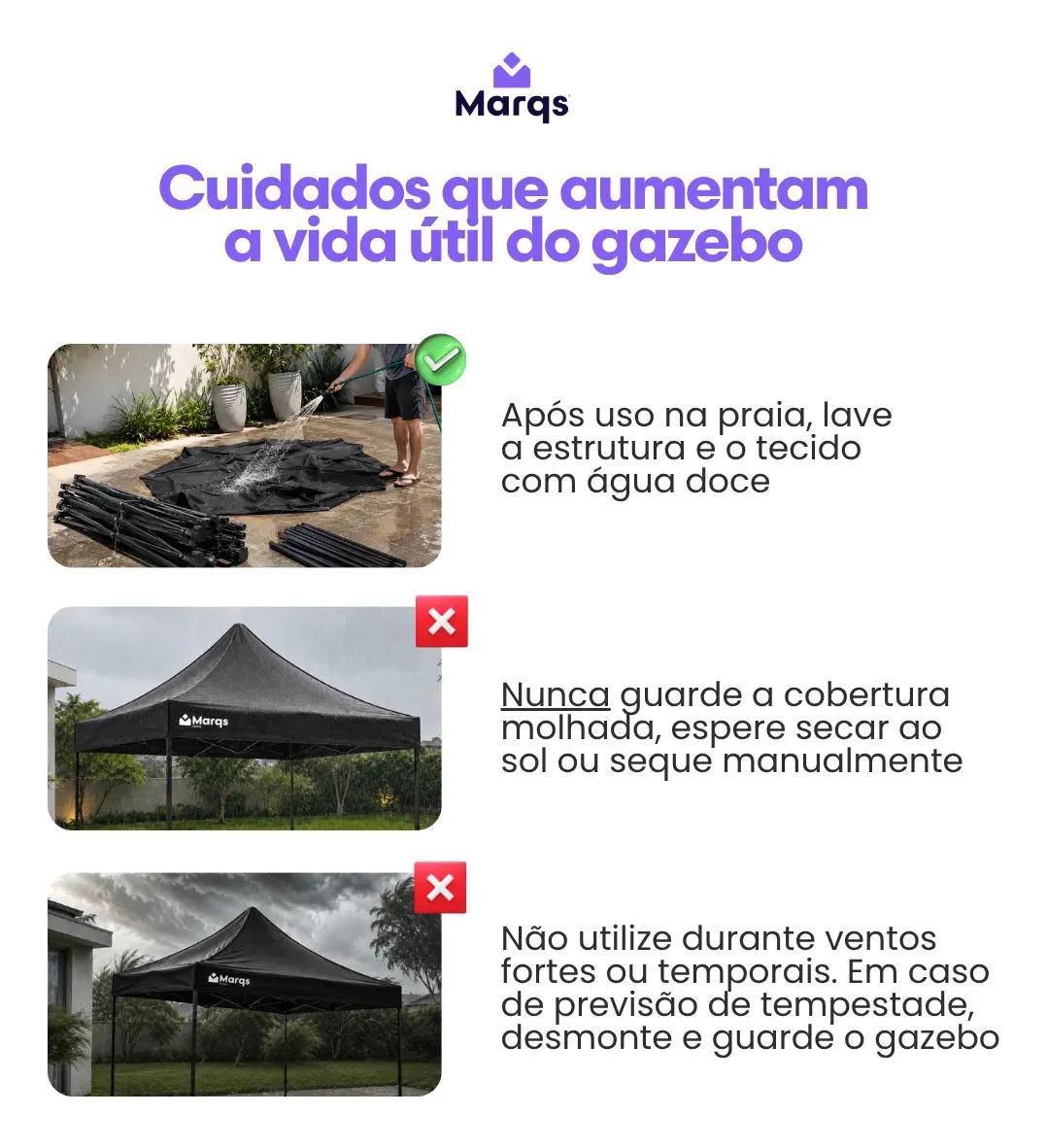 Tenda Gazebo Barraca Dobrável Sanfonada 3x3m Marqs Home Standard Preto com Proteção UV e Impermeável