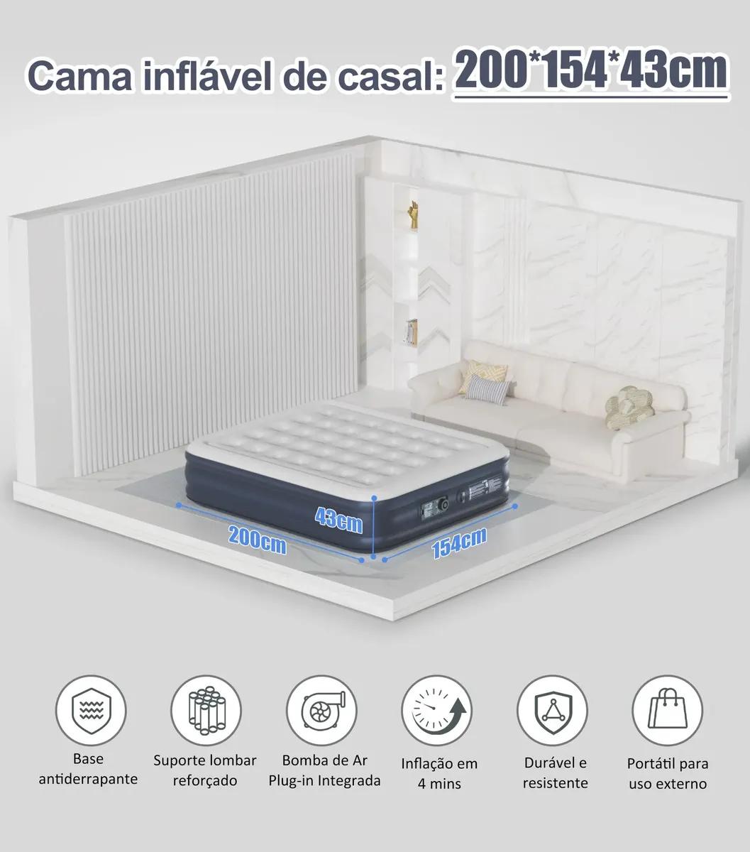 ECOZENDSY Colchão Inflável Casal Queen Size com Bomba de Ar Plug-in Integrada Portátil 200x154x43cm