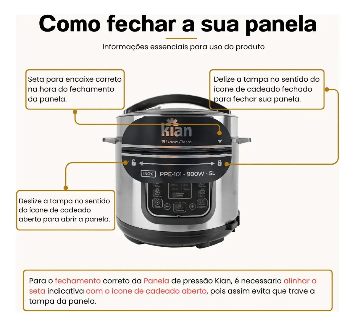 Panela De Pressão Elétrica 5 Litros Kian Inox