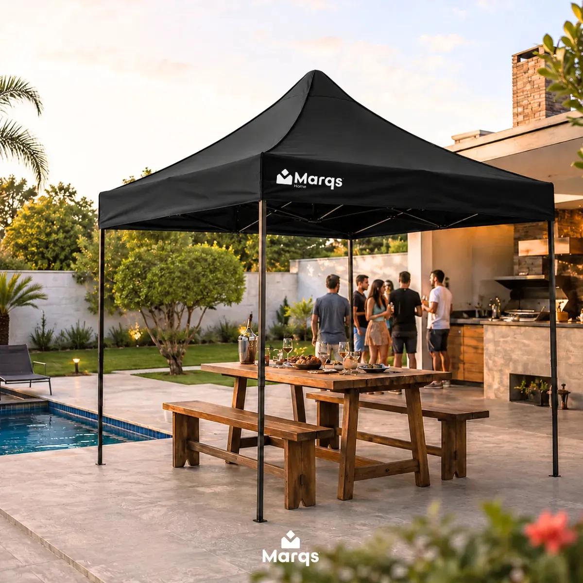 Tenda Gazebo Barraca Dobrável Sanfonada 3x3m Marqs Home Standard Preto com Proteção UV e Impermeável