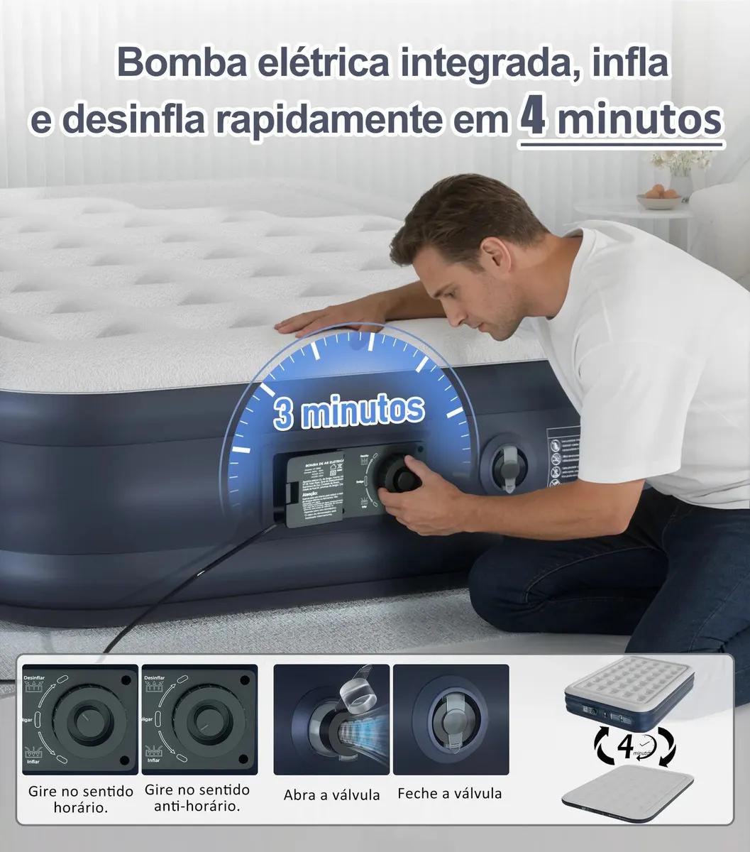 ECOZENDSY Colchão Inflável Casal Queen Size com Bomba de Ar Plug-in Integrada Portátil 200x154x43cm
