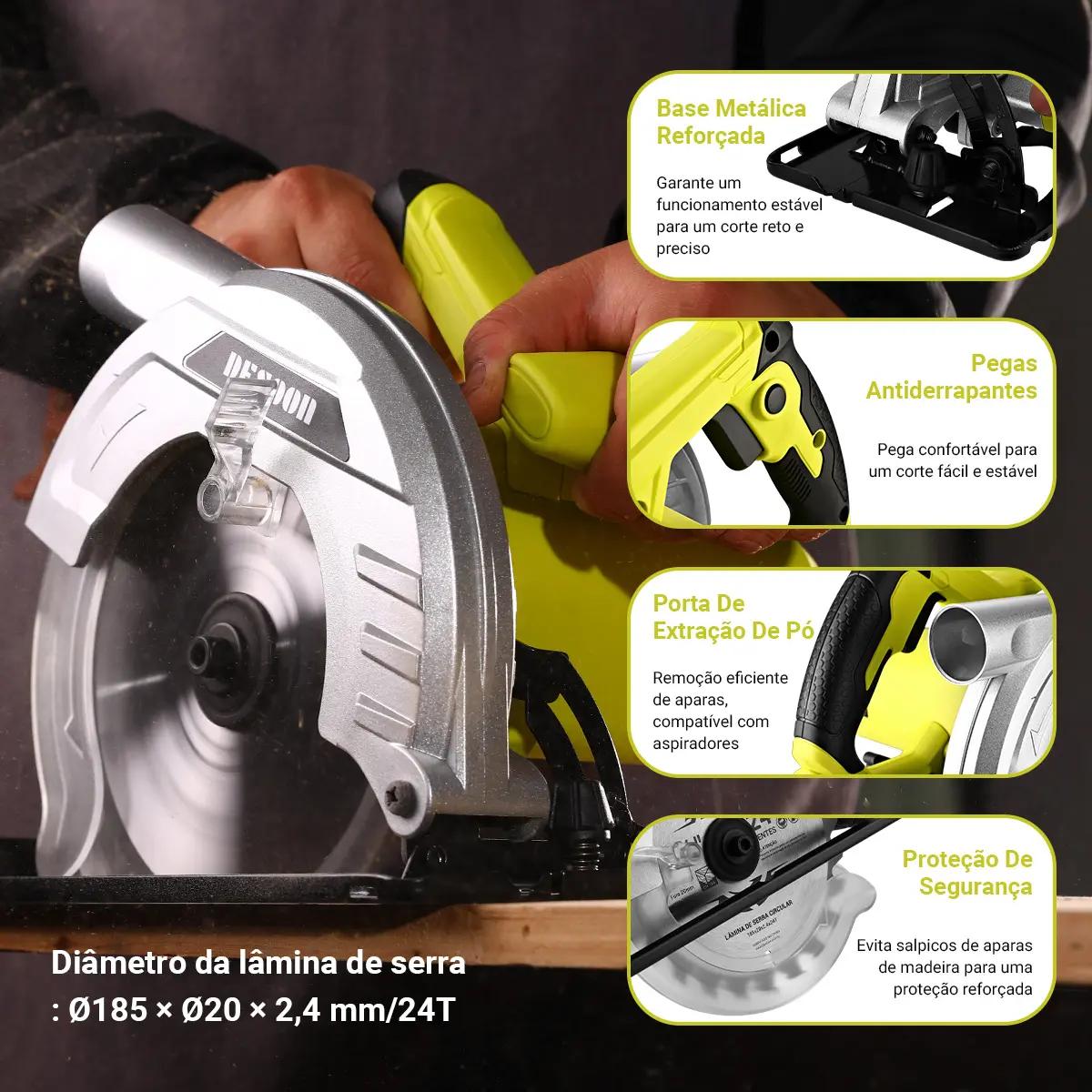 Serra Circular Elétrica 1400w Profissional 5500rpm Ângulo Ajustável 45° Com Lápis Disco 185mm E Guia Para Carpinteiro Marceneiro Desoon