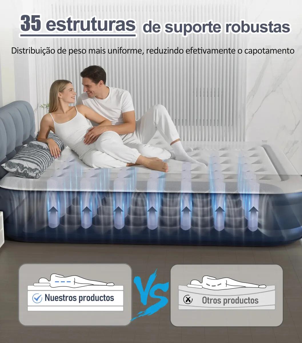 ECOZENDSY Colchão Inflável Casal Queen Size com Bomba de Ar Plug-in Integrada Portátil 200x154x43cm