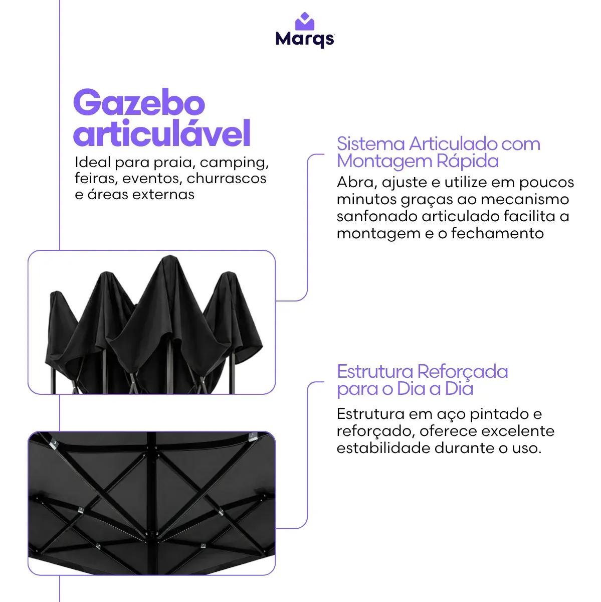 Tenda Gazebo Barraca Dobrável Sanfonada 3x3m Marqs Home Standard Preto com Proteção UV e Impermeável