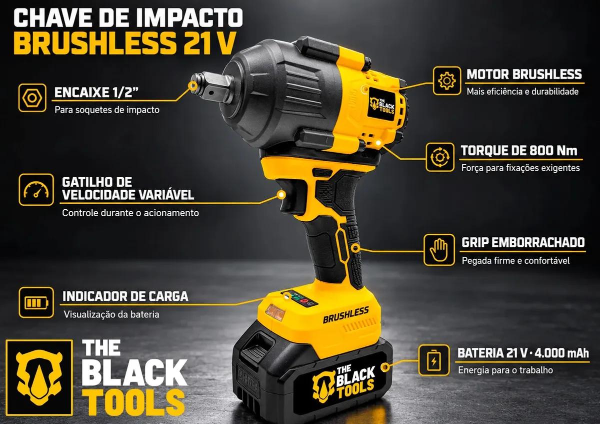 Parafusadeira Chave De Impacto A Bateria Lítio 21v Motor Brushless 800nm 80kgf.m Tb21ix The Black Tools