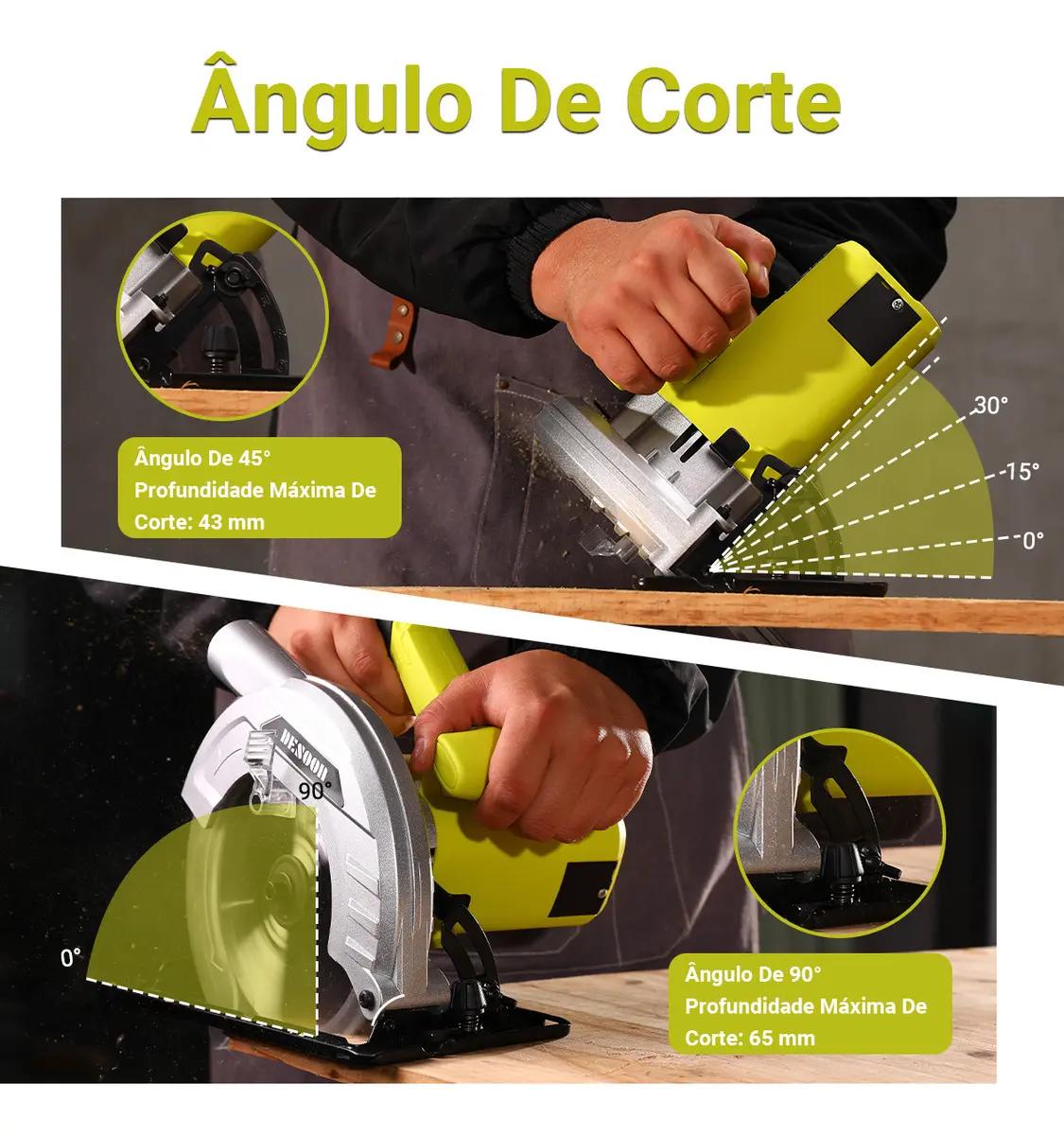 Serra Circular Elétrica 1400w Profissional 5500rpm Ângulo Ajustável 45° Com Lápis Disco 185mm E Guia Para Carpinteiro Marceneiro Desoon