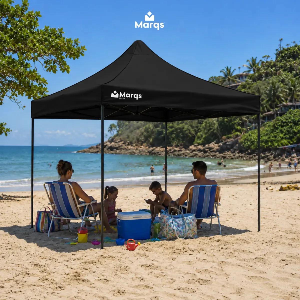 Tenda Gazebo Barraca Dobrável Sanfonada 3x3m Marqs Home Standard Preto com Proteção UV e Impermeável