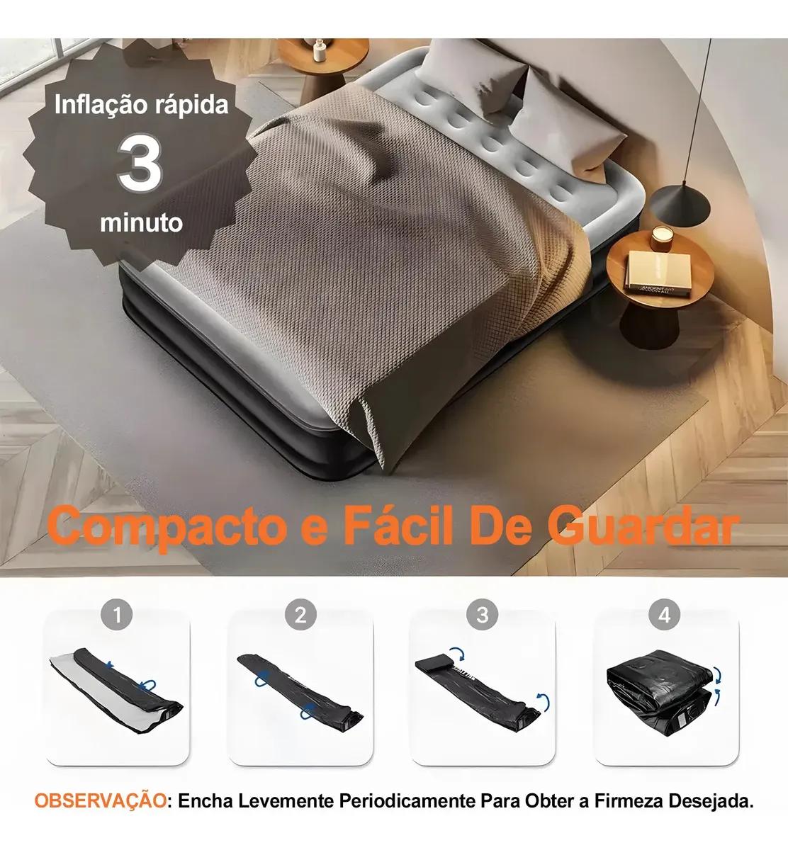 Colchão Inflável Queen Nepul Duplo Com 2 Travesseiro Inflável NE-999 cor Cinza