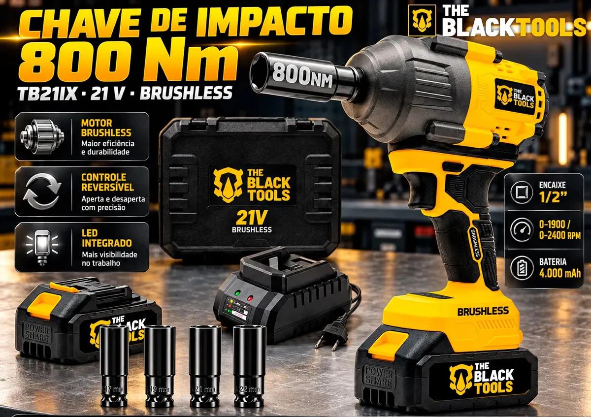 Parafusadeira Chave De Impacto A Bateria Lítio 21v Motor Brushless 800nm 80kgf.m Tb21ix The Black Tools