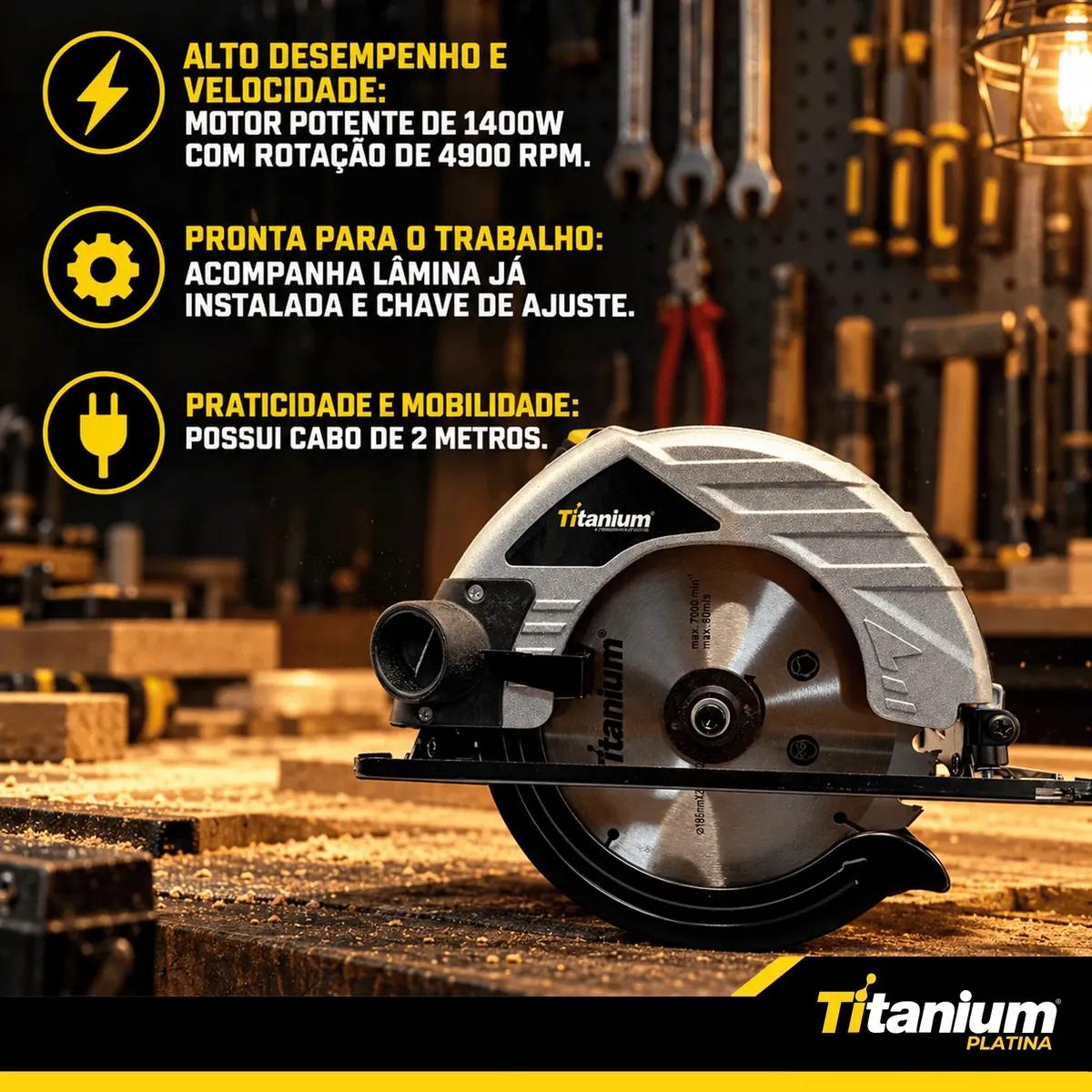 Serra Circular 1400W 7.1/4 220v Alta Potência Titanium